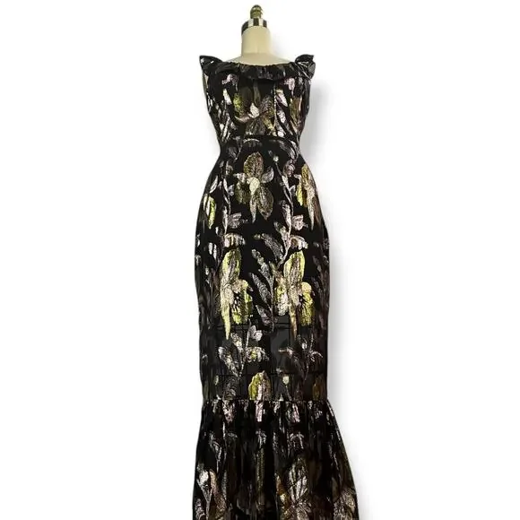 New w/ Tags WE ARE KINDRED silk metallic floral dress HARLOW FLOUNCE gown. - Picture 7 of 17